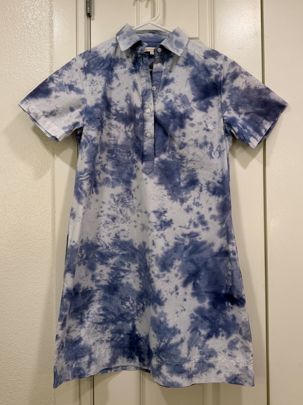 ANN MASHBURN Blue and White Tie-Dye Polo Shirt Dress